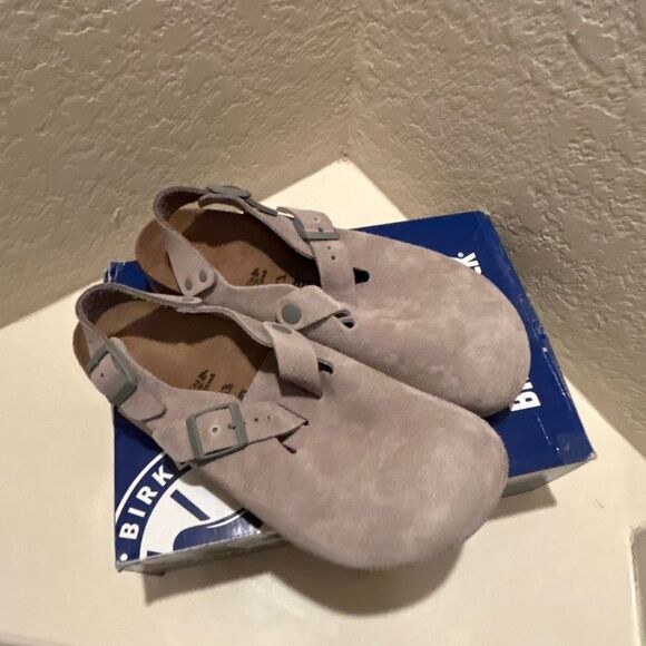 Birkenstock Women’s 10 Tokio II Suede Leather Clog Stone Gray Back Strap NWT - Picture 9 of 11